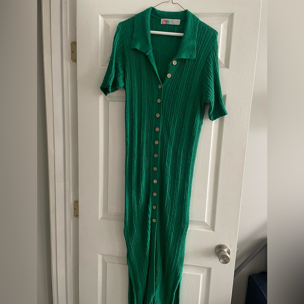 FP beach polo collar knit maxi dress